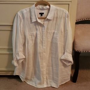 Talbots Woman's White Linen Blouse w/tab sleeve